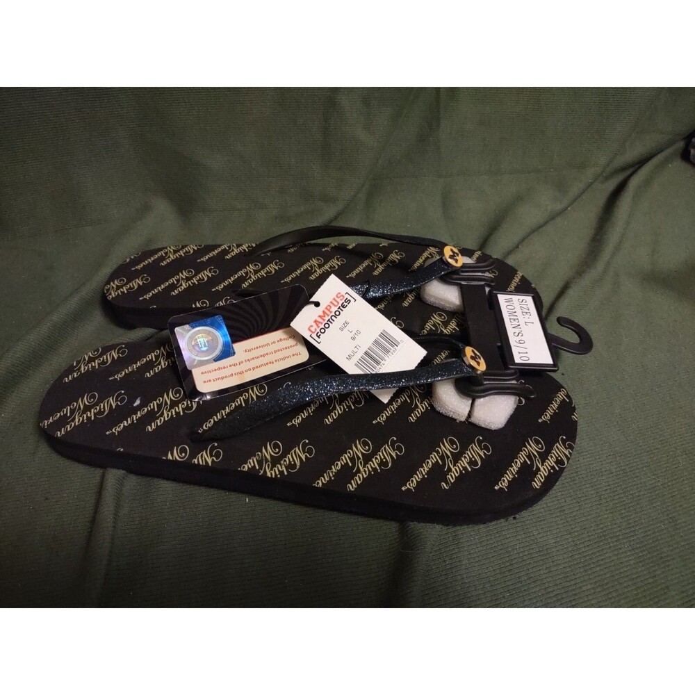Michigan Wolverines Flip Flops NWT womens 9/10  Campus Footnotes Sparkly
